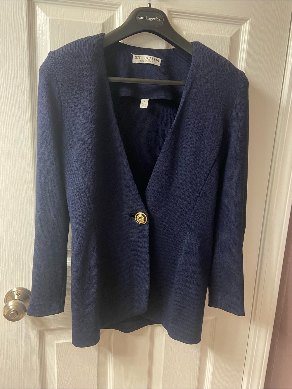St. John Navy Knit Blazer with Gold Button